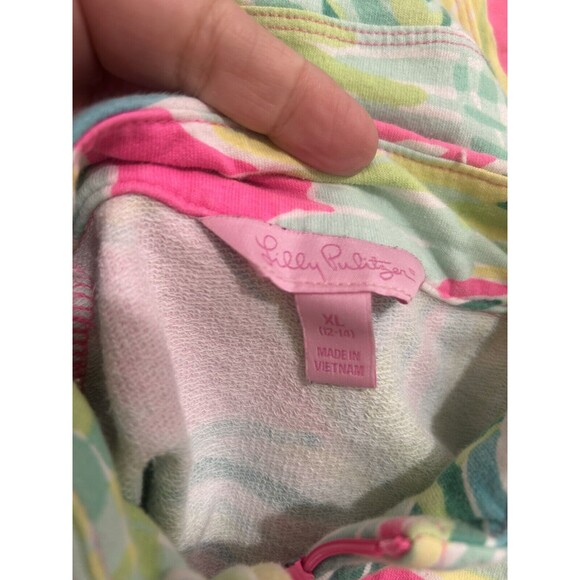 Lilly Pulitzer Girls Palm Pink Green Terry Zip Jacket Cover Up Size XL 14-16 - Picture 2 of 4